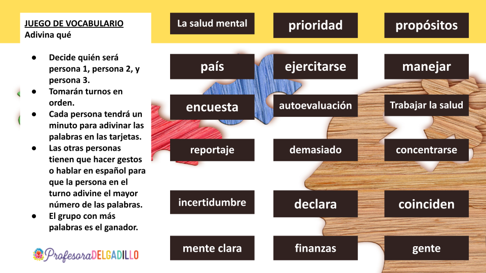 Vocabulary for Spanish games for high school